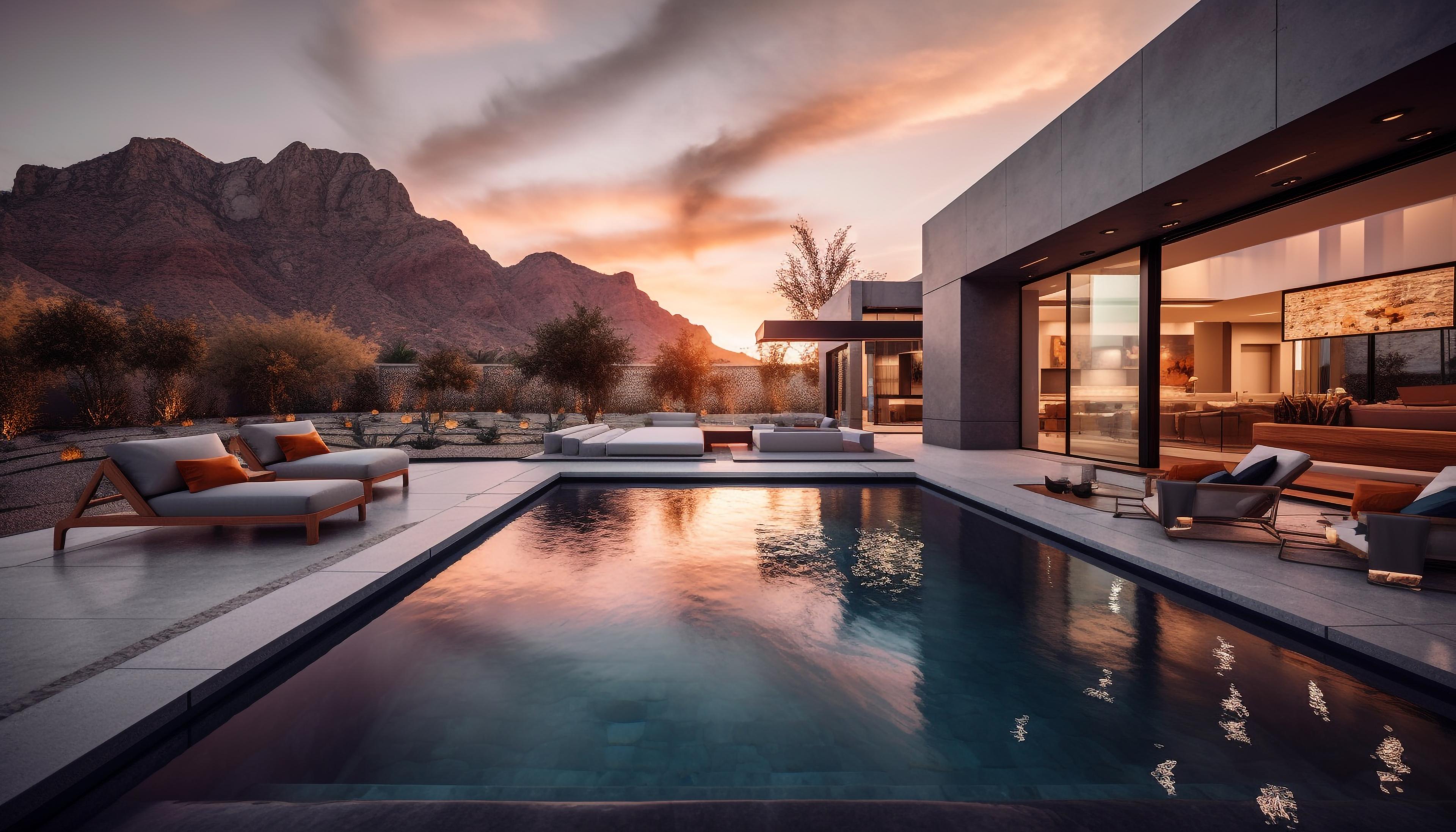 a background image contain house and swimming pool